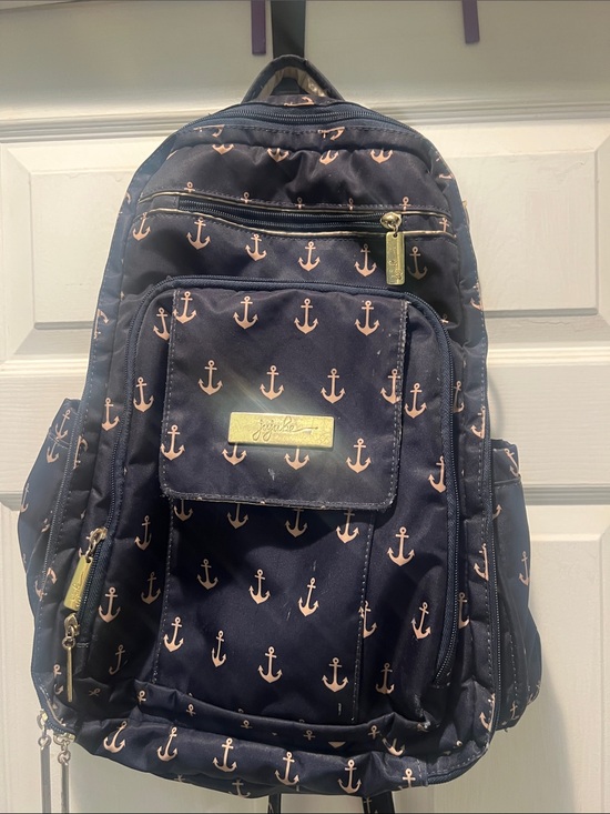 Ju-Ju-Be Navy Diaper Backpack with Pink Anchor Print and Gold Hardware main image 5